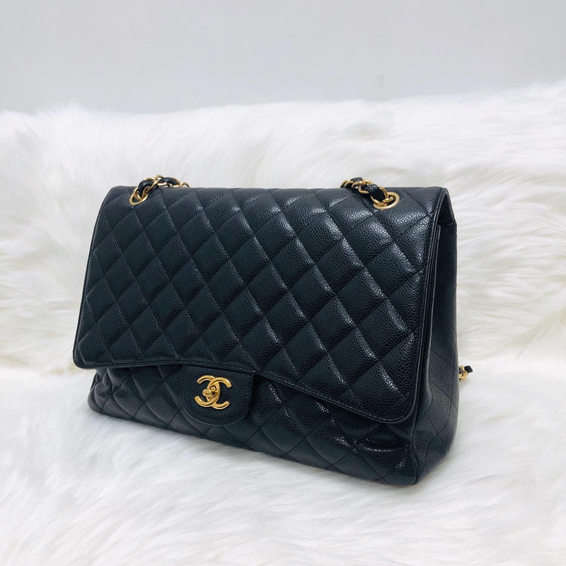 Single Flap Maxi in Black Caviar Leather with GHW