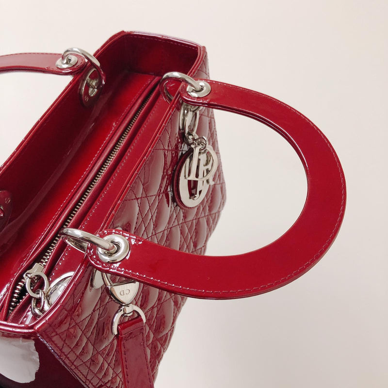 Cannage Lady Dior Medium in Patent Red with SHW