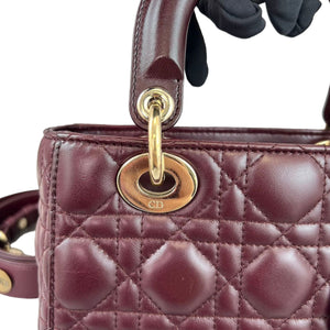 Small Lady Dior Lucky Badges Lambskin Burgundy GHW