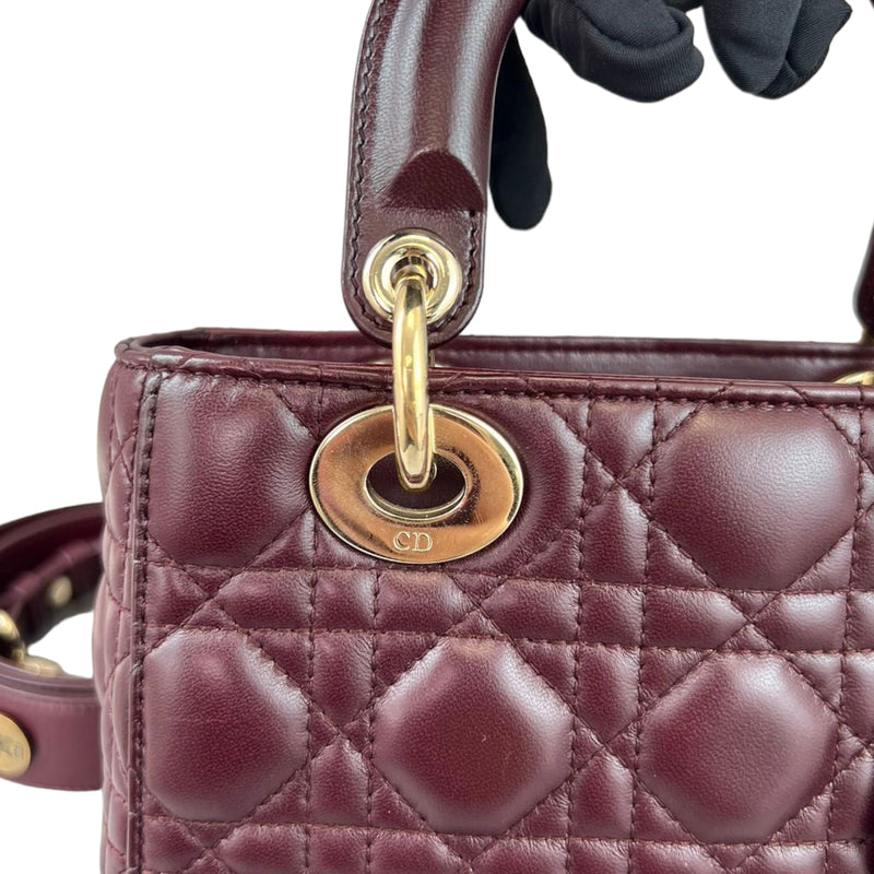 Small Lady Dior Lucky Badges Lambskin Burgundy GHW