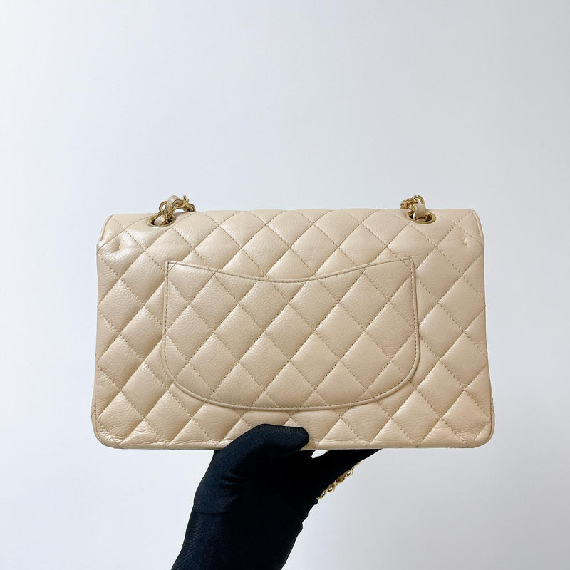 Double Flap Medium Caviar Beige GHW