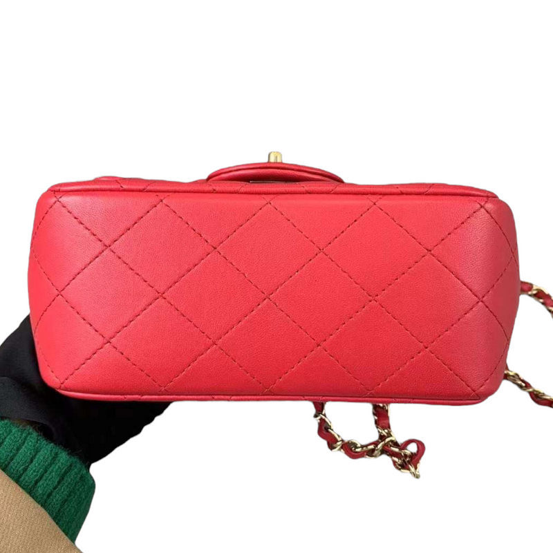 Classic Flap Square Mini Lambskin Red GHW