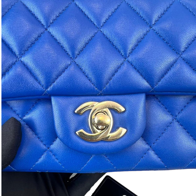 Mini Square Flap Lambskin Electric Blue SHW