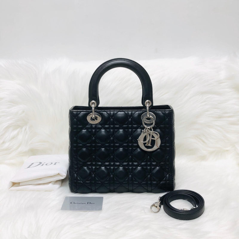 Classic Lambskin Cannage Medium Lady Dior Black Leather Bag