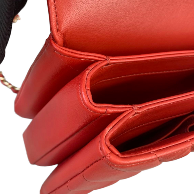 Small Trendy CC Chevron Lambskin Red GHW