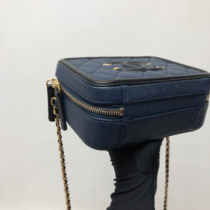 Small Caviar Quilted Filigree Vanity Case Blue/Black
