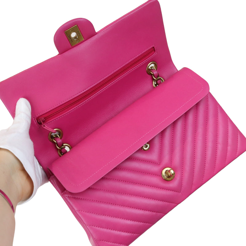 Classic Chevron Flap Medium Lambskin Pink GHW