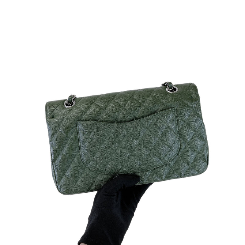 Medium Classic Double Flap Caviar Green SHW