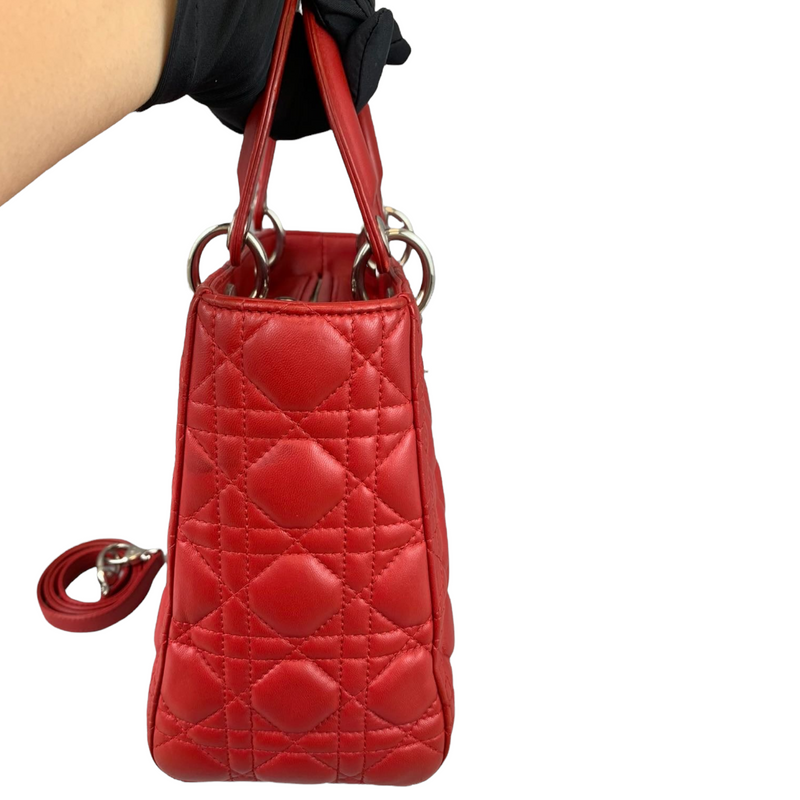 Medium Lady Dior Cannage Lambskin Red SHW