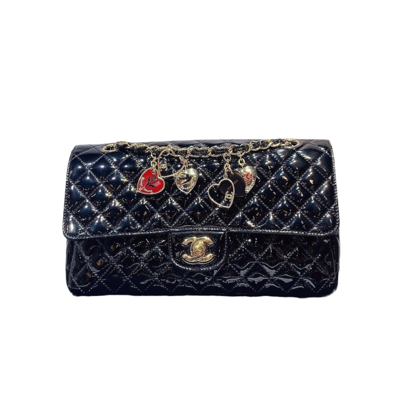 Medium Cruise Charm Single Flap Patent Black