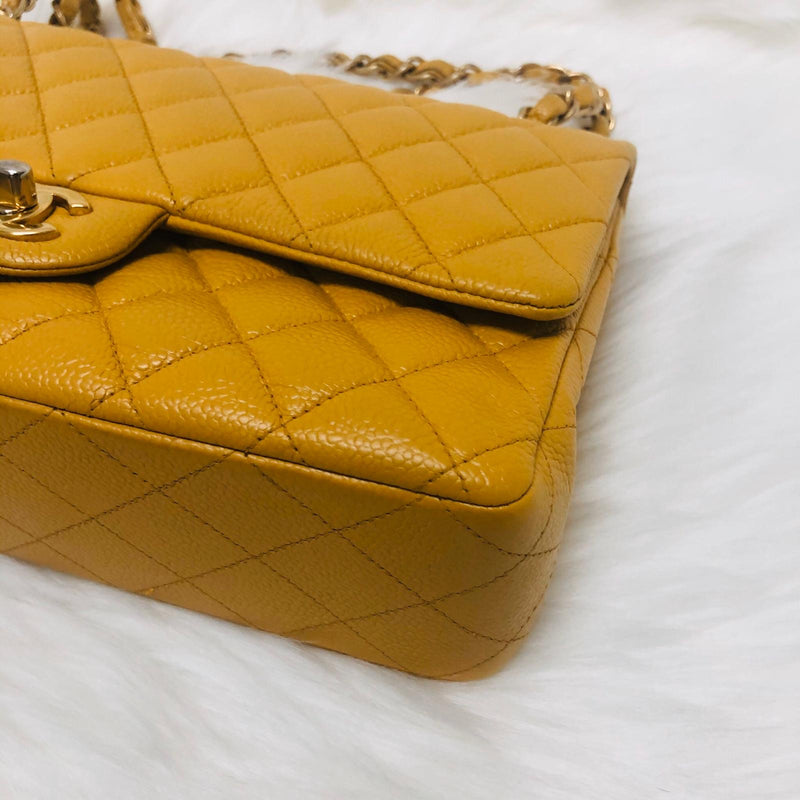 Classic Flap M/L Yellow Lambskin with GHW
