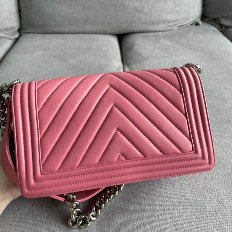 Le Boy Chevron Calfskin Old Medium Pink SHW