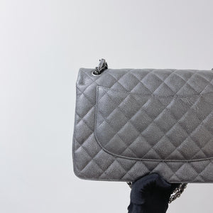 Jumbo Classic Double Flap Caviar Iridescent Dark Grey RHW