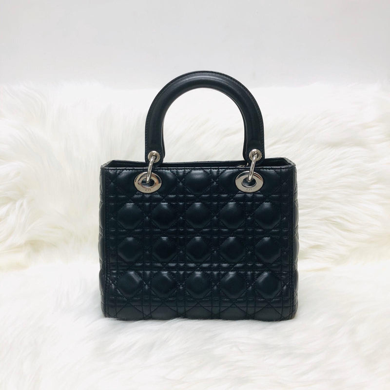Classic Lambskin Cannage Medium Lady Dior Black Leather Bag