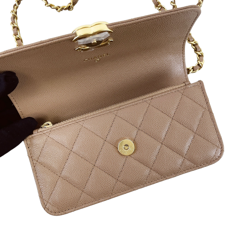 Chanel dark beige grained calfskin zippy wallet