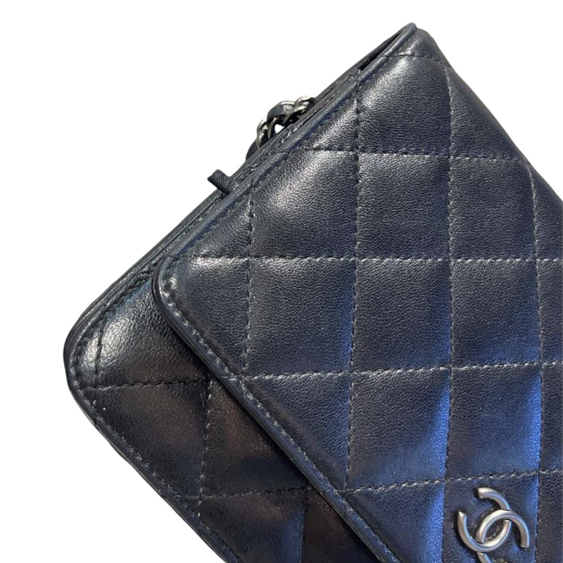 Chanel Wallet on Chain WOC Dark Blue Iridescent Calfskin Antique Gold  Hardware