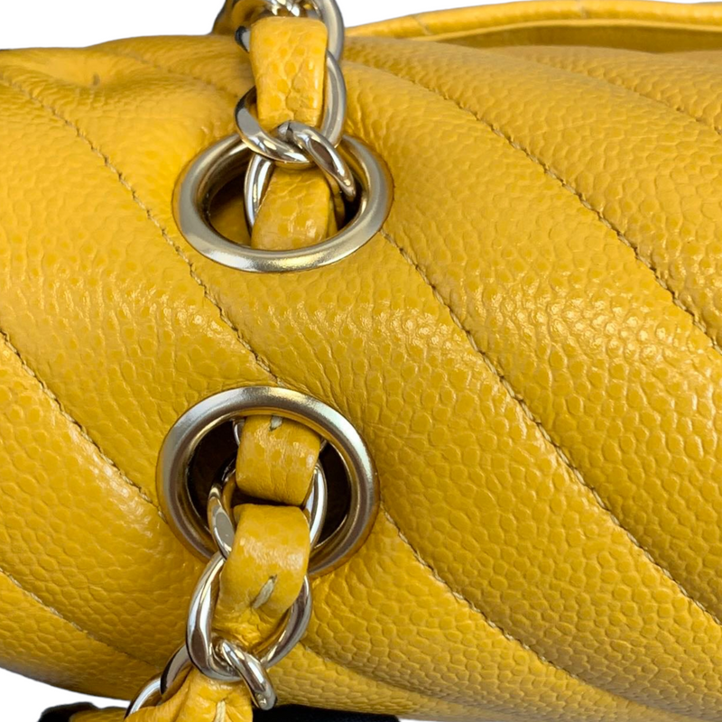 Small Classic Chevron Flap Caviar Yellow SHW