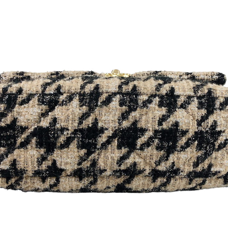 Chanel 19 Small, Beige and Black Houndstooth Tweed, Preowned in Dustbag  WA001