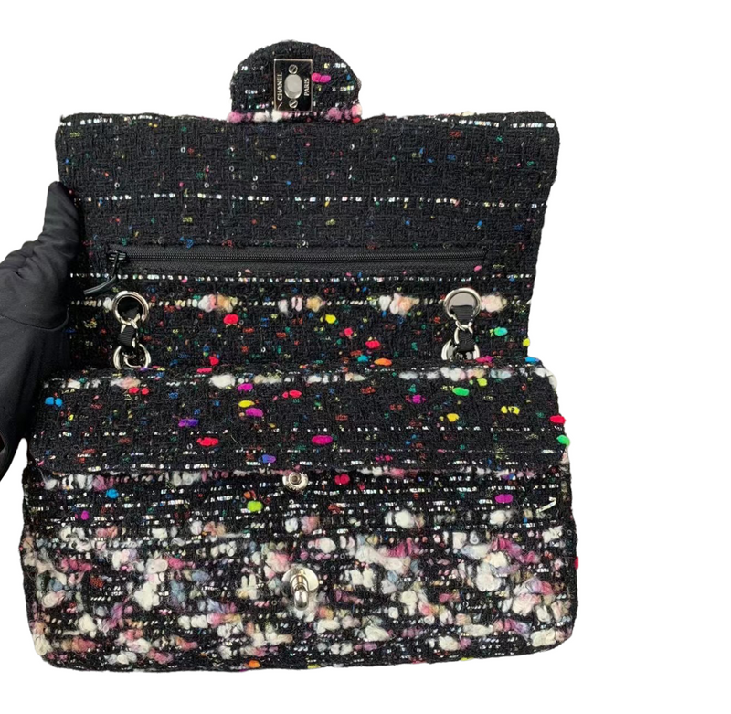 Medium Classic Flap Black Tweed Multicolour SHW