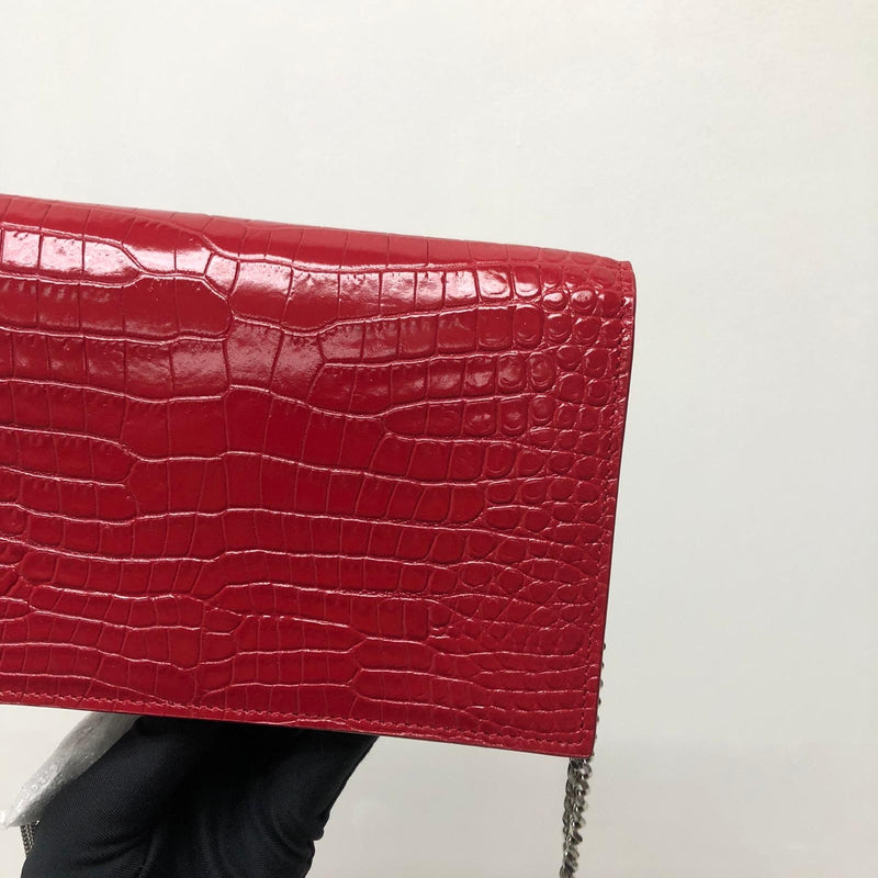 Classic Monogram Kate Tassel WOC in Red Crocodile Embossed Leather