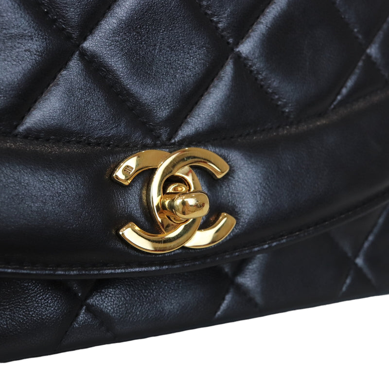 Chanel Vintage Black Quilted Lambskin Small Diana Flap Bag Gold
