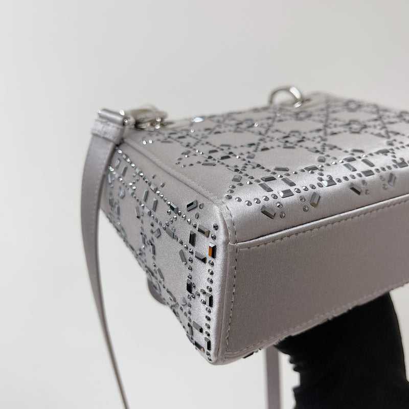 Embellished Cannage Satin Mini Lady Dior Grey
