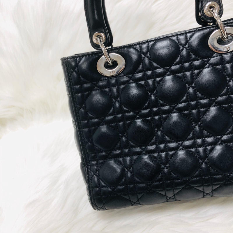 Classic Lambskin Cannage Medium Lady Dior Black Leather Bag