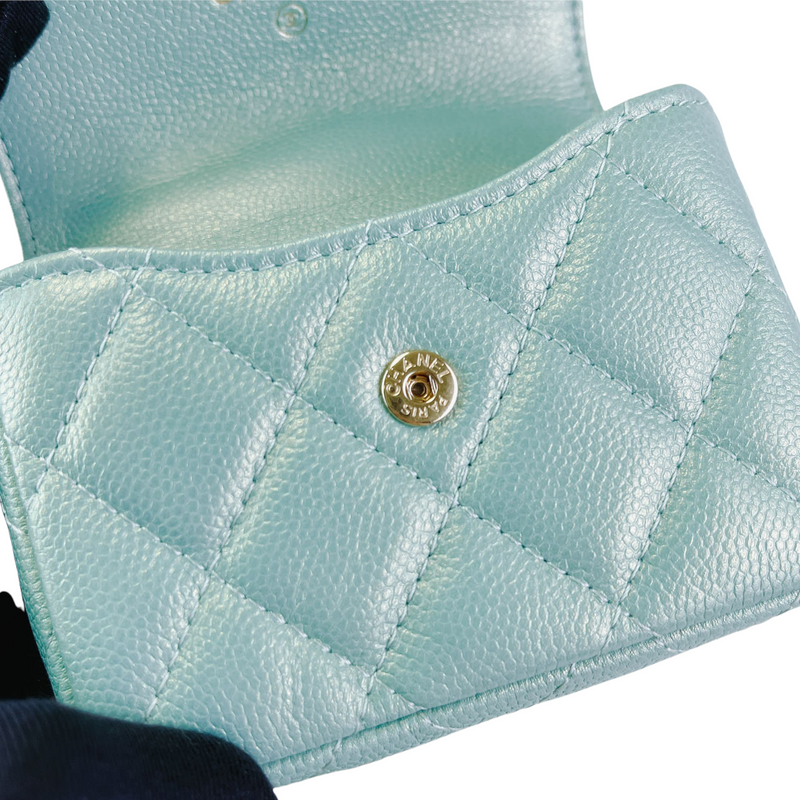 Caviar Quilted Pearl Card Holder Caviar Blue GHW