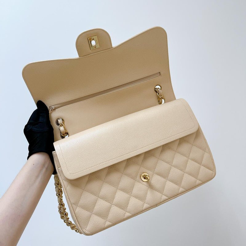 Double Flap Jumbo Caviar Beige GHW