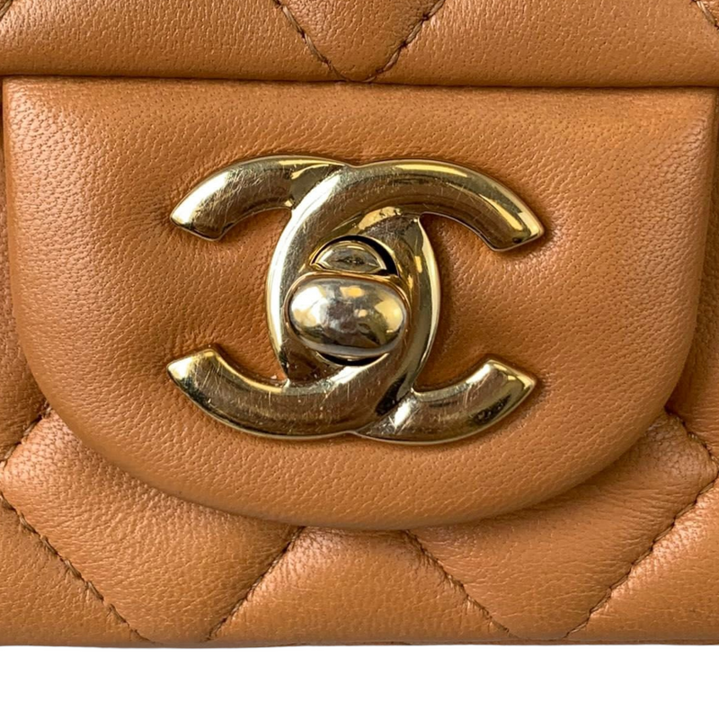 Chanel Classic Mini Rectangular 22S Caramel Quilted Lambskin with light gold  hardware