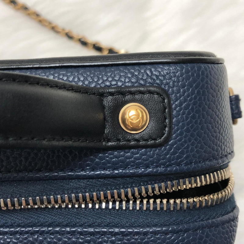 Small Caviar Quilted Filigree Vanity Case Blue/Black