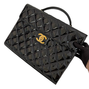 Vintage Briefcase Quilted Patent Black GHW