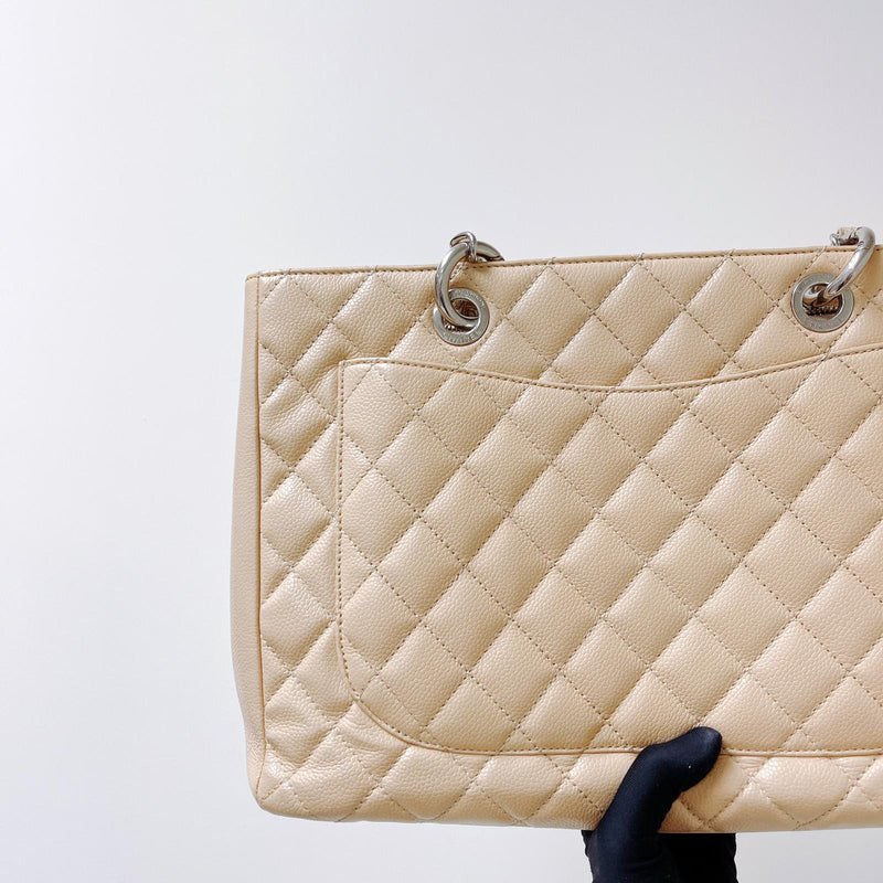 CHANEL Caviar Quilted Grand Shopping Tote GST Beige Clair