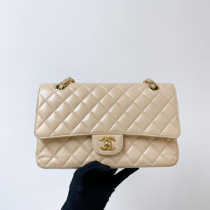 Double Flap Medium Caviar Beige GHW