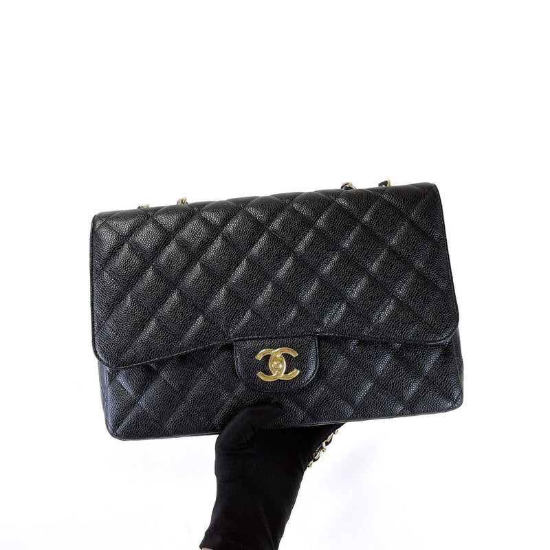 Single Flap Jumbo Black Caviar GHW