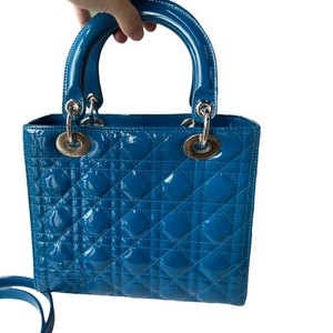Lady Dior Patent Cannage Medium Blue SHW