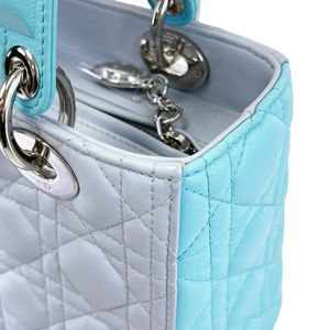 Bi-colour Lady Dior Lambskin Medium Blue SHW