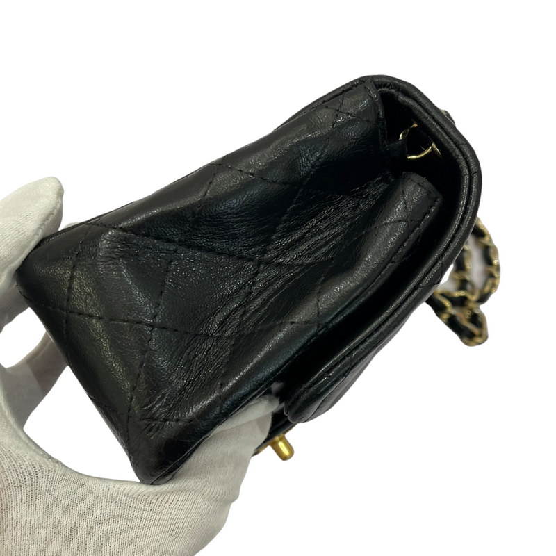 Square Mini Flap Lambskin Black GHW