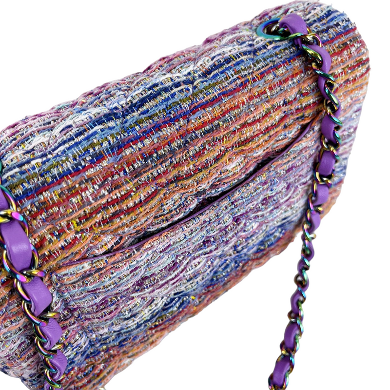 Mini Rectangle Flap Tweed Purple Rainbow Hardware