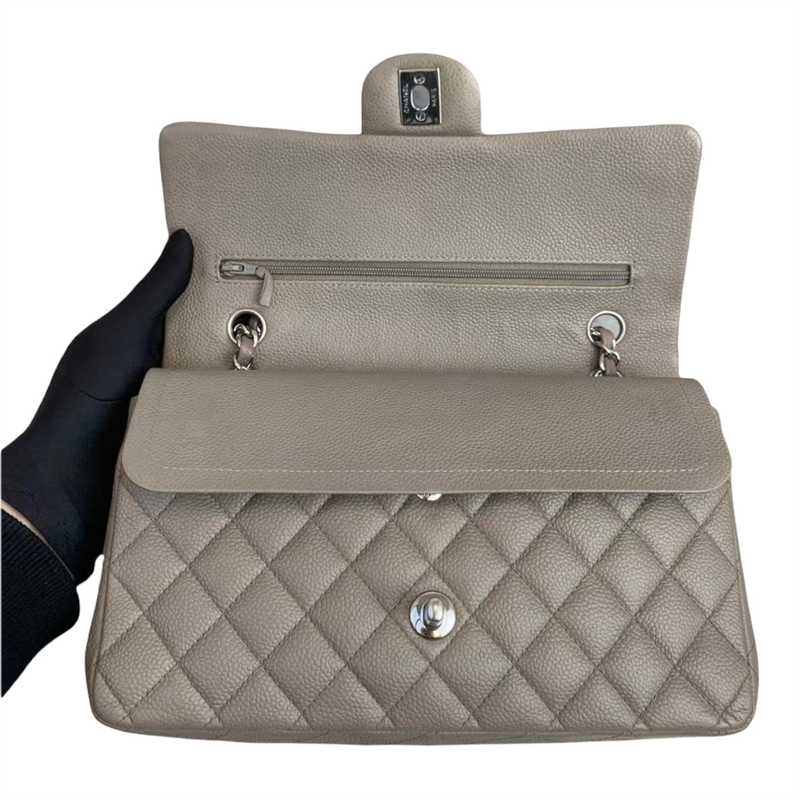 Classic Double Flap Medium Caviar Grey SHW