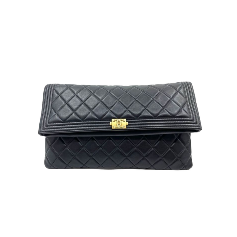CHANEL CC Logo Quilted Caviar Leather Flap Wallet Clutc Black