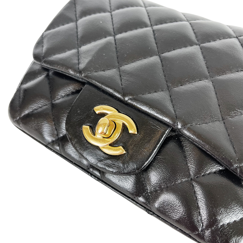 Square Mini Flap Lambskin Black GHW