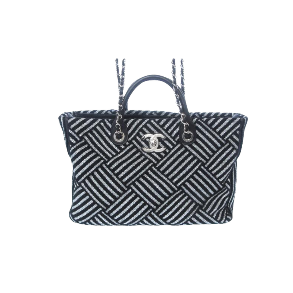 Woven Canvas Shopping Tote Black & Silver