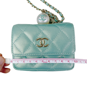 Caviar Quilted Pearl Card Holder Caviar Blue GHW