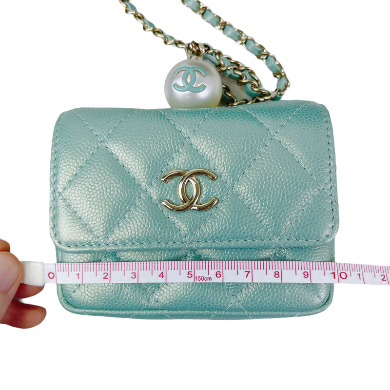 Caviar Quilted Pearl Card Holder Caviar Blue GHW