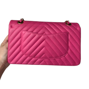Classic Chevron Double Flap Medium Lambskin Pink GHW