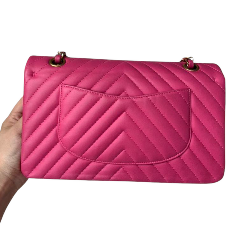 Classic Chevron Double Flap Medium Lambskin Pink GHW