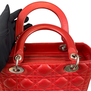 Medium Lady Dior Cannage Lambskin Red SHW