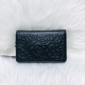 Camellia Embossed WOC Clutch Bag in Black Lambskin with SHW