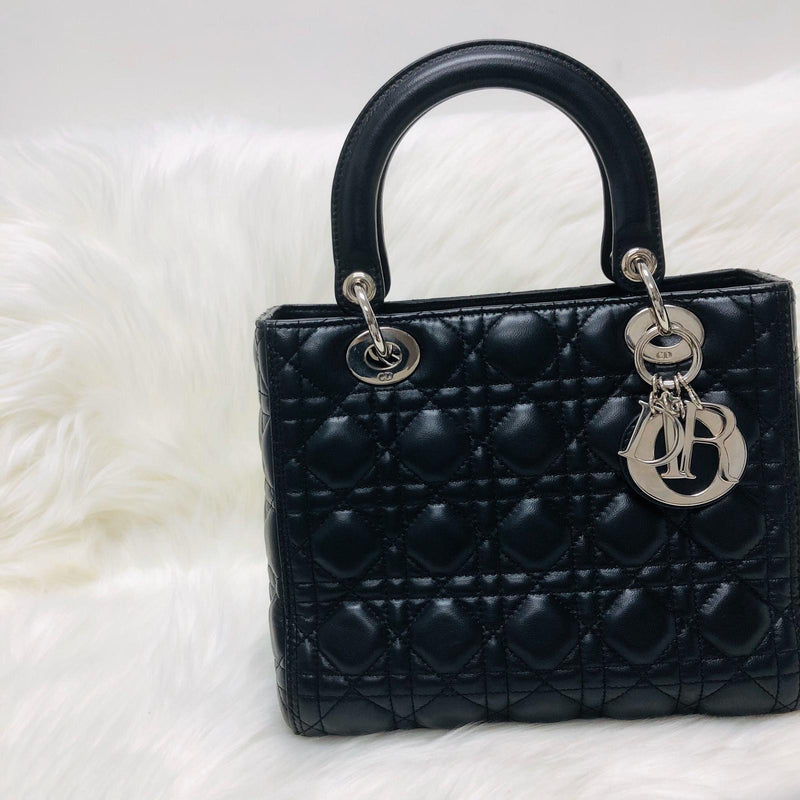 Classic Lambskin Cannage Medium Lady Dior Black Leather Bag
